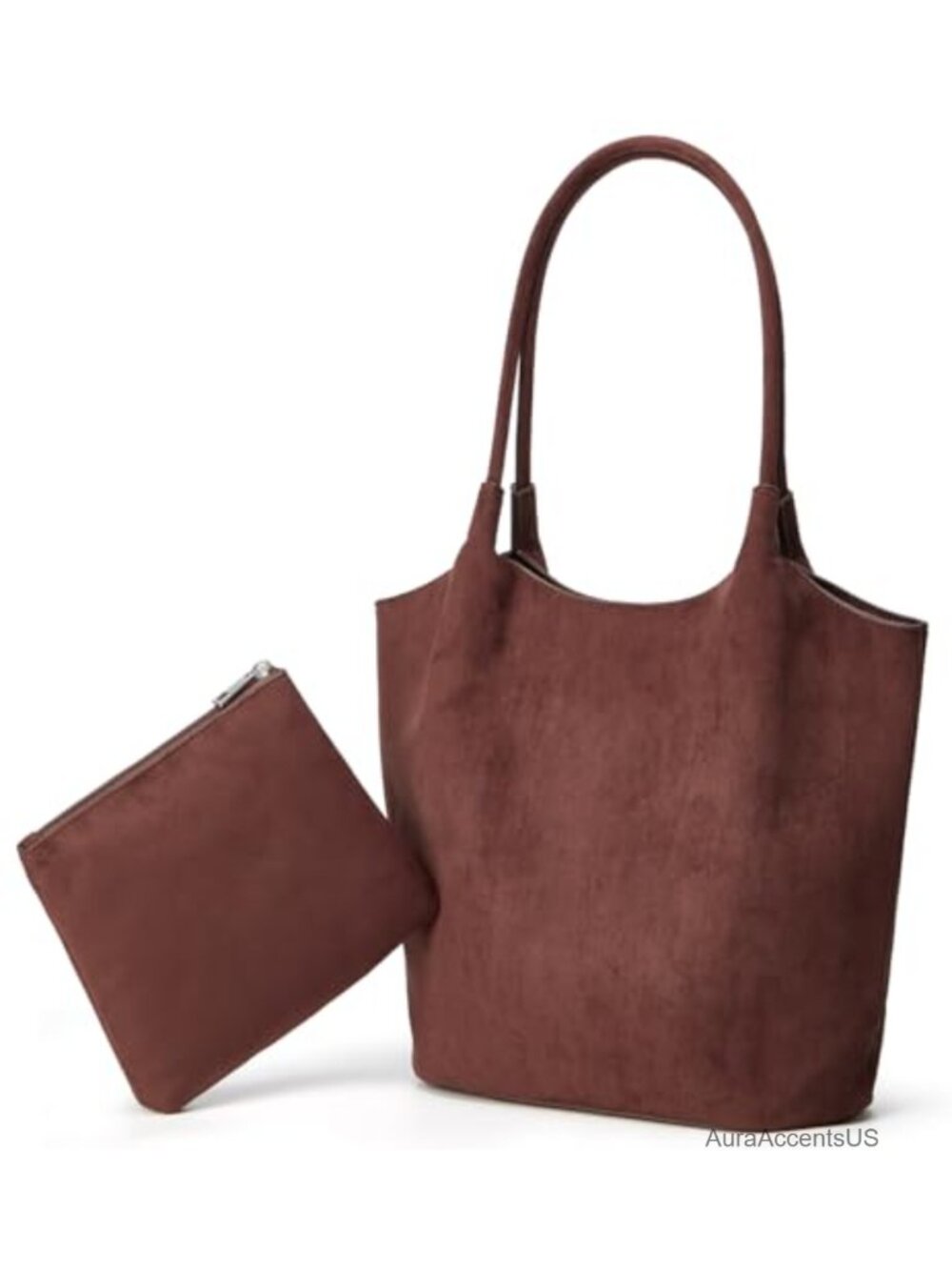 Vintage Faux Suede Bucket Tote Purse Large Shoulder Bag